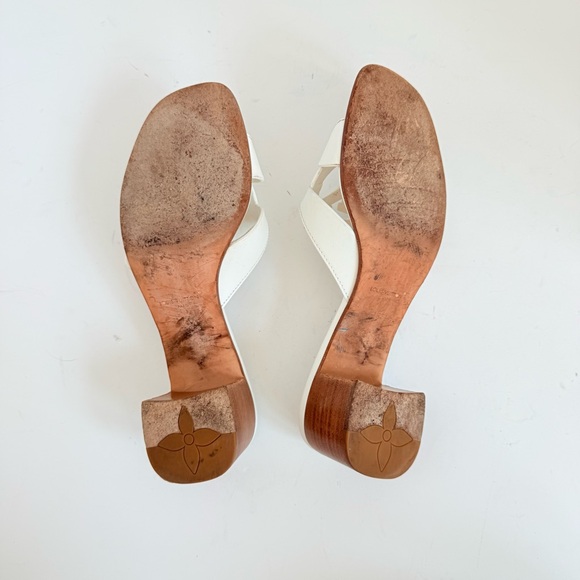 Louis Vuitton Isola LV Logo Mule Sandals White Leather Block Heel Slides EU 38.5 - Picture 8 of 11